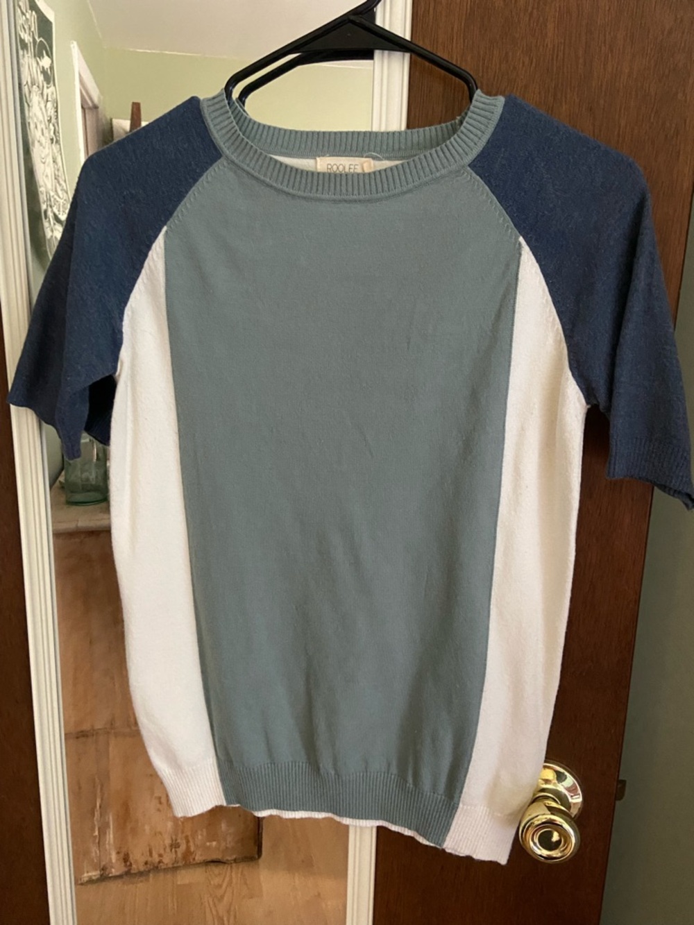 Roolee Colorblock Short Sleeve Sweater in Slate Blue, Navy & White
